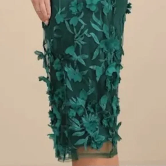 Lulus Limitless Adoration Emerald 3d Floral Embroidered Midi dress - Picture 2 of 7